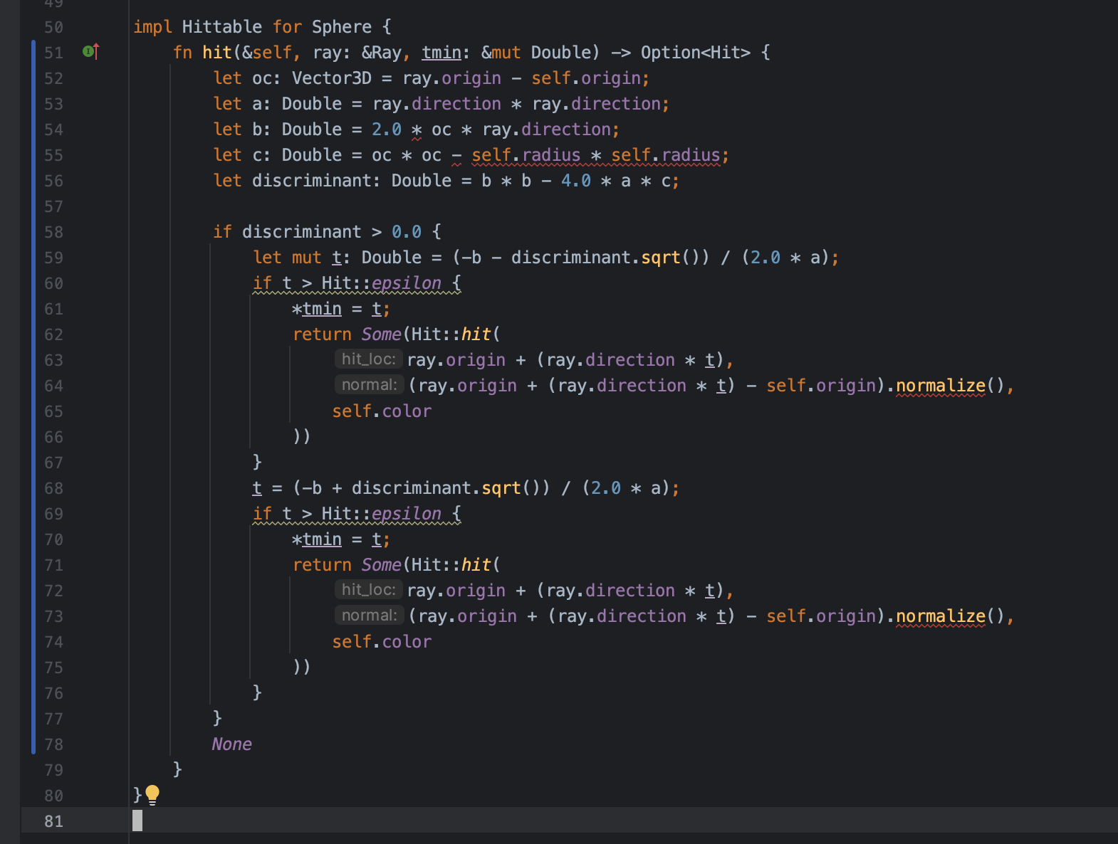 Copilot generated hit function